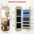 LVSOMT Round Mirror Jewelry Cabinet Door Hang, Jewelry Armoire with Mirror Wall Mounted, Hanging Mirror Jewelry Organizer, Full Length Mirror with Jewelry Storage, Green