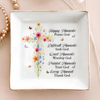 Christian Gifts for Women, Faith Inspirational Gifts - Floral Cross 4" Jewelry Dish, Religious Gift for Mom, Sister, Daughter, Friends - Catholic Bible Verse, Communion, Confirmation Gift for Her