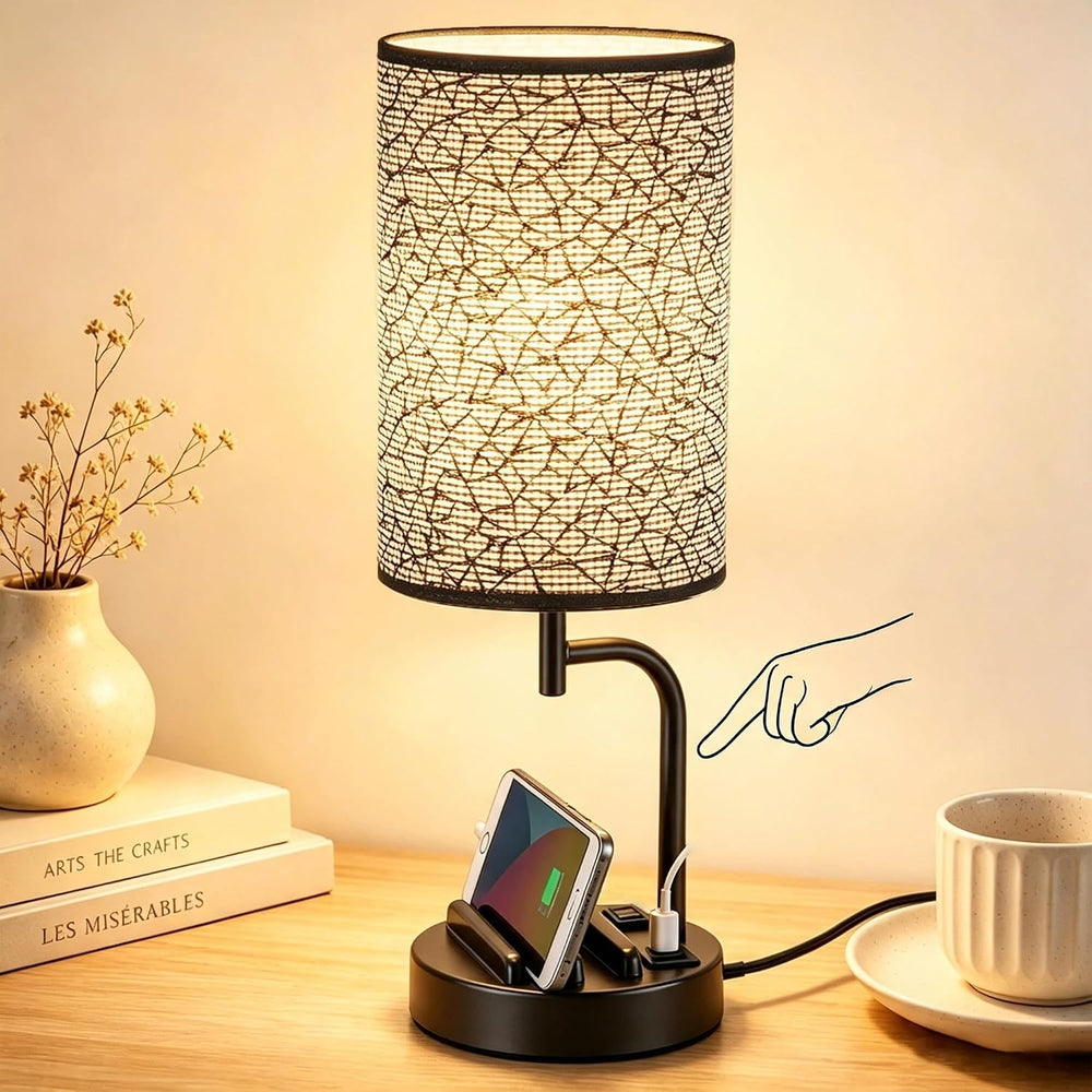 Dreamholder Touch Control USB Table Lamp with USB C/A & AC Outlet, 3-Way ...