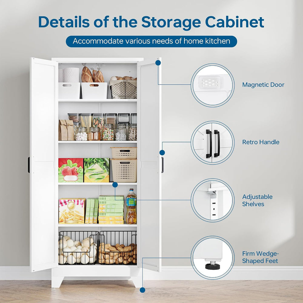 PEUKC 75" Farmhouse Metal Storage Cabinet with Doors and 4 Adjustable Sh...