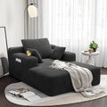 LIKIMIO 71.6" Oversized Chaise Lounge Chair Indoor, Upholstered Sofa Bed with 2 Cup Holders & 2 Storage Pockets, No Assembly Corduroy Cloud Couch, Reading Chair for Living Room (Dark Gray)