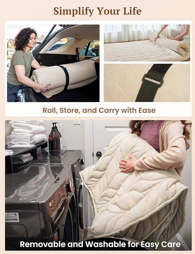 ZonLi Japanese Floor Mattress Futon Mattress Full Size, Thicken Roll Up Tatami Mat w/ 100% Cotton Washable Cover, Portable & Foldable Floor Bed Mattress for Sleeping, Dormitory, Adult Kids, Khaki