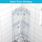 3 Tier Floor Standing Corner Shower Caddy Organizer Shelf with Hooks, Bathroom Shelves Stand Rack, Blue