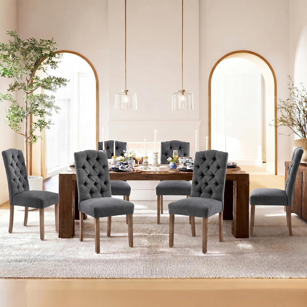 Tufted Dining Chair Fabric Button Upholstered Modern Kitchen Diner Set of 2
