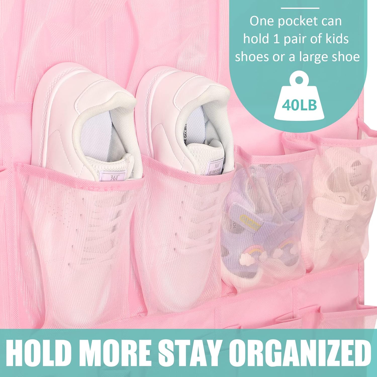 Tiblue Over The Door Shoe Organizers Pink with 35 Mesh Pockets Baby Organizer Storage Hanging Shoe Organizer Shoe Holder Rack For Toddler Girl Room Baby Room Craft Room Bedroom Pantry Bathroom Closet