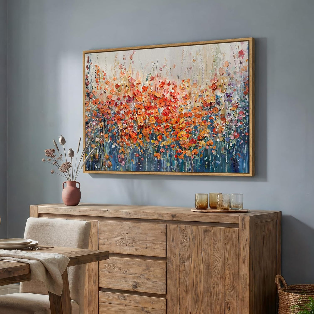 Framed Modern Abstract Colorful Flower Wall Art for Living room, 24x36 In