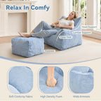 INMOZATA Bean Bag Chair with Ottoman, Cloud Boneless Couch - Oversized Memory Foam Beanbag Set for Adults & Teens, 3FT Plush Corduroy Comfy Lounge Sofa for Bedroom, Dorm & Reading Nook (Light Blue)
