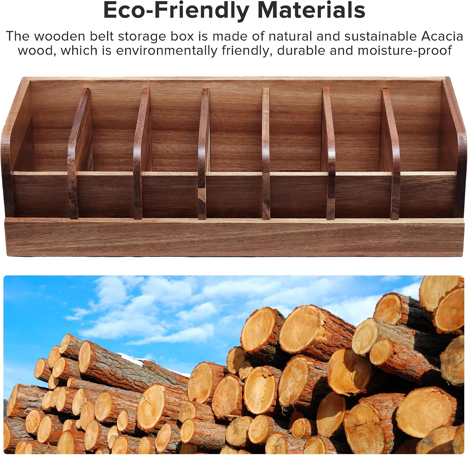 Belt organizer, 7 compartment belt holder belt hanger closet and belt organizer for drawer,belt rack, belt storage organizer, belt hangers for men and women (Acacia wood)