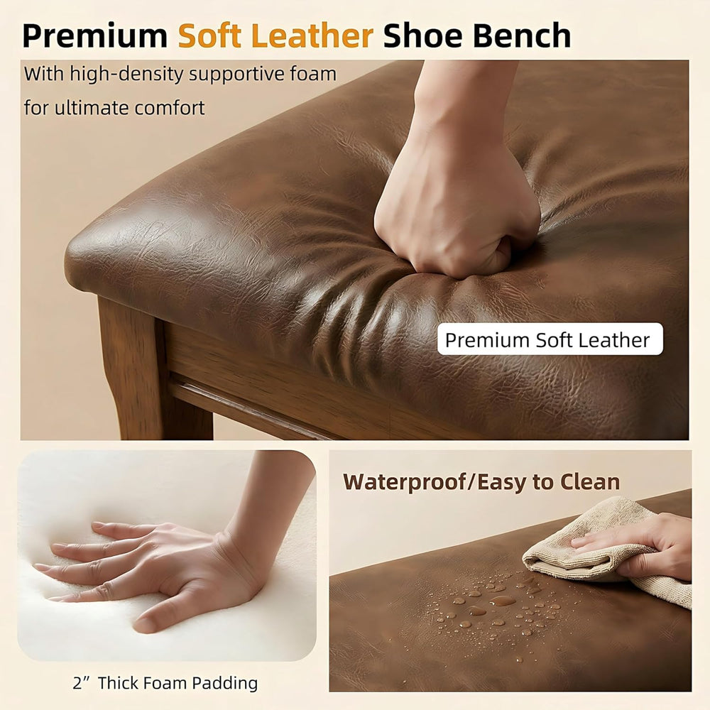 Shoe Rack Bench Entryway Storage with Leather Cushion, Shoe Organizer Bench f...