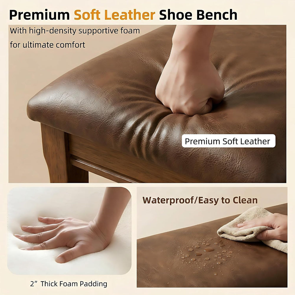 Shoe Rack Bench Entryway Storage with Leather Cushion, 39.4"