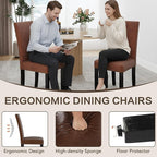 LSSBOUGHT Waterproof & Stain-Resistant Dining Chairs Set of 4, Upholstered Faux Leather Kitchen Chairs with Solid Wood Frame, 300LBS Capacity Armless Dining Room Chairs for Small Spaces, Brown