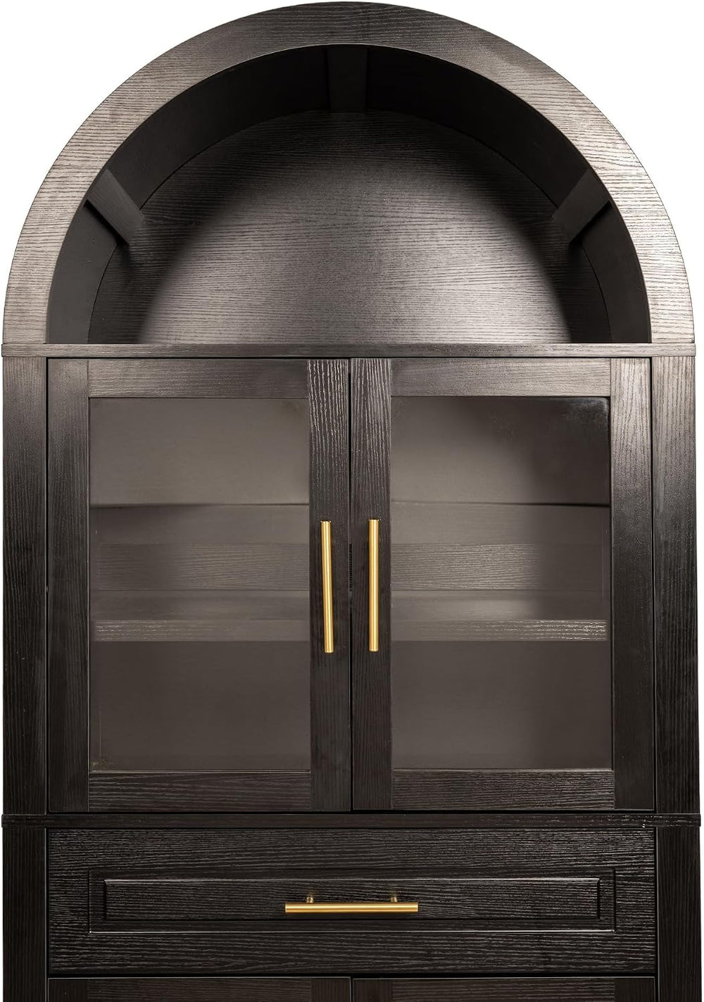 Farmhouse Tall Arched Kitchen Pantry Cabinet with Glass Barn Door – Adjustabl...