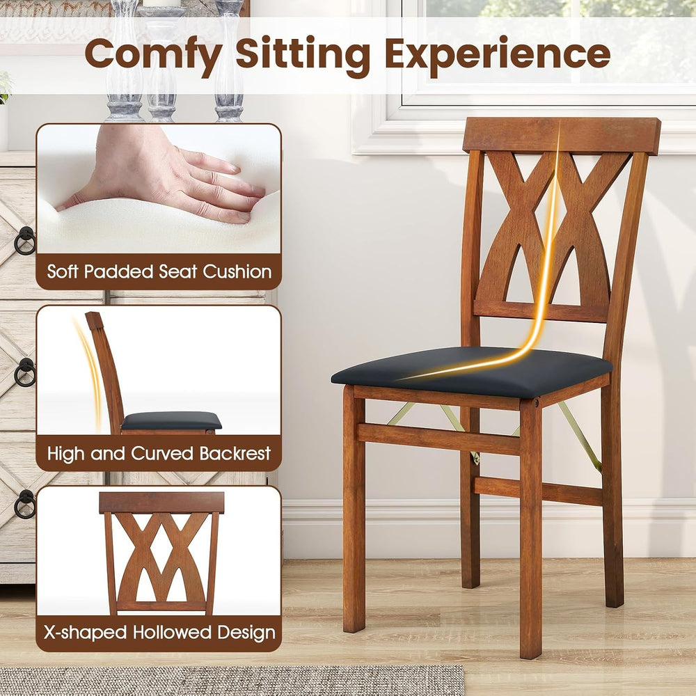 GIANTEX Folding Dining Chairs Set of 2, Farmhouse Upholstered Kitchen Chair |...