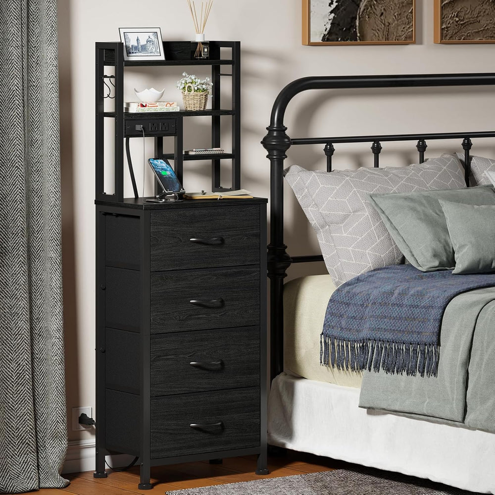 Furnulem Tall Nightstand, LED Night Stand with Charging Station | USB Ports, ...