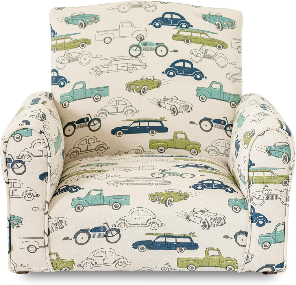 Kid Rocking Chair for Toddlers, Child Chair for Little Kids, Upholstered Toddler Armchair for Children, Comfy and Cute Little Kid Chairs (Rockers, Cars & Trucks Print)