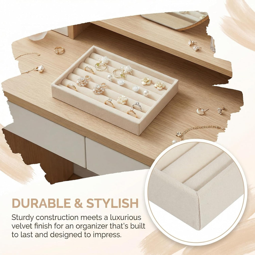 Ring Tray for Jewelry Storage Small Velvet Organizer Box with Inserts Dividers and Slots Mini Jewelry Display Trays with Earring Holder Insert Stackable Trays for Rings and Accessories