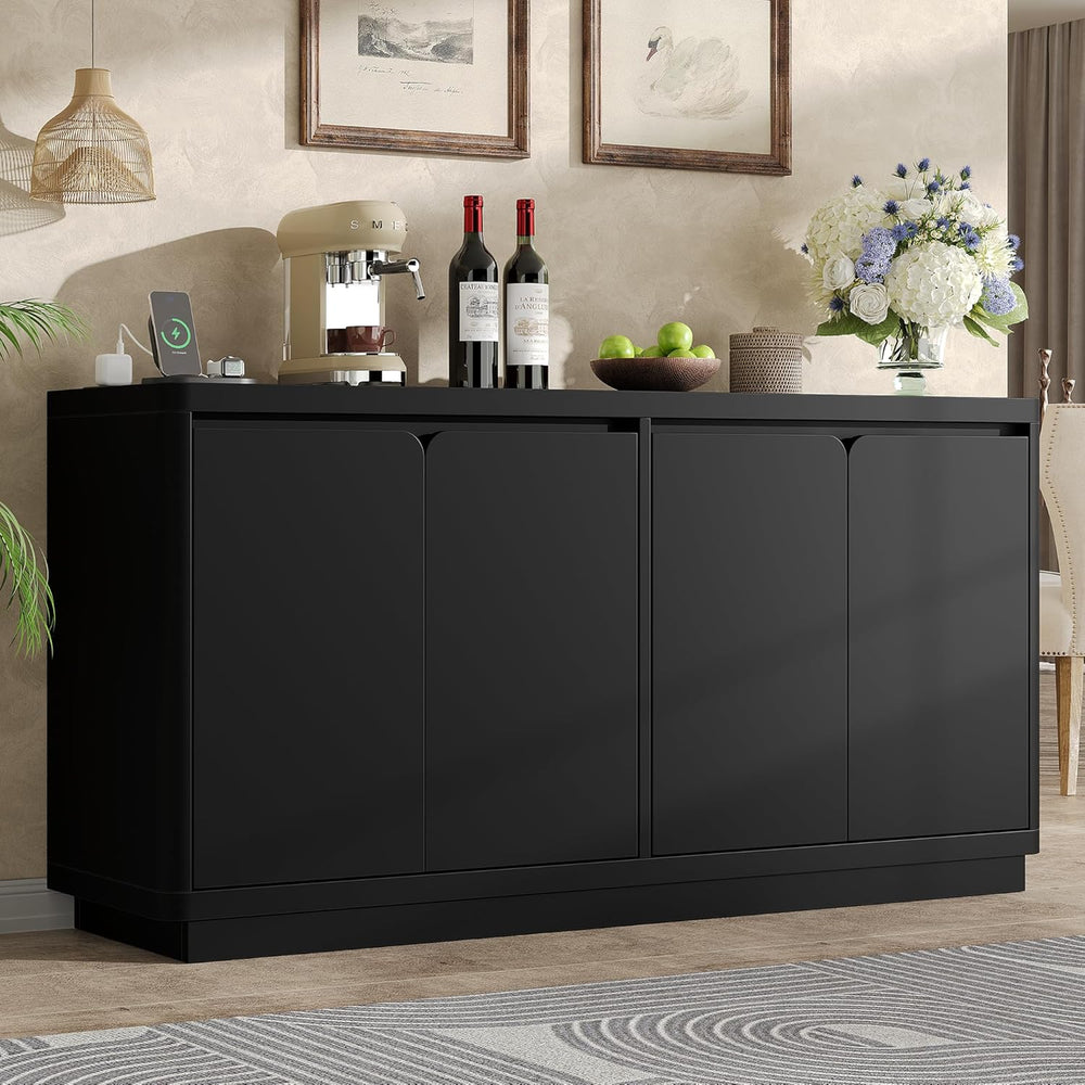 knoworld 63" Buffet Cabinet with Storage & Power Outlet, Wood Sidebo...