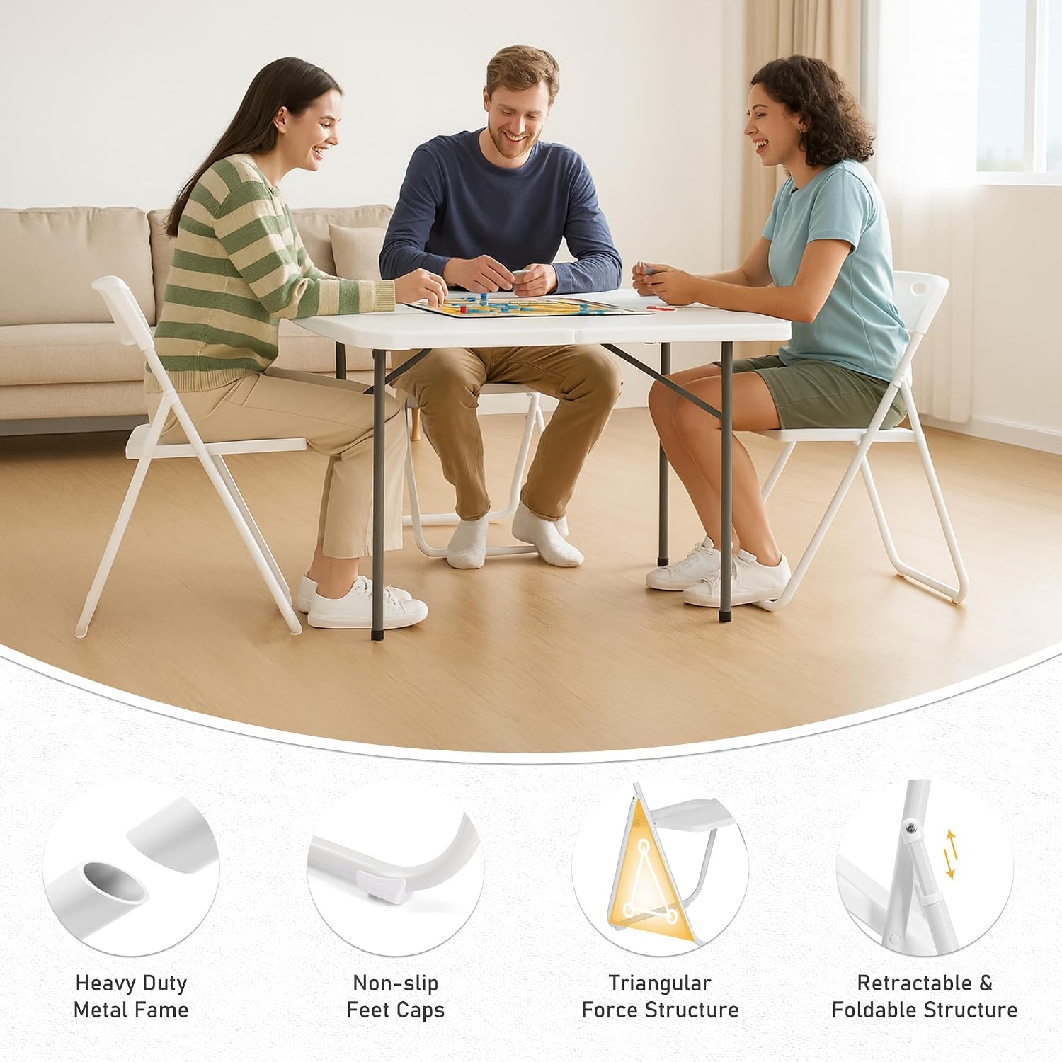 40 Pack White Plastic Folding Chairs, Indoor Outdoor Portable Stackable Commercial Seats with Steel Frame for Home Office Wedding Party Events Kitchen Dining, 350lb Capacity