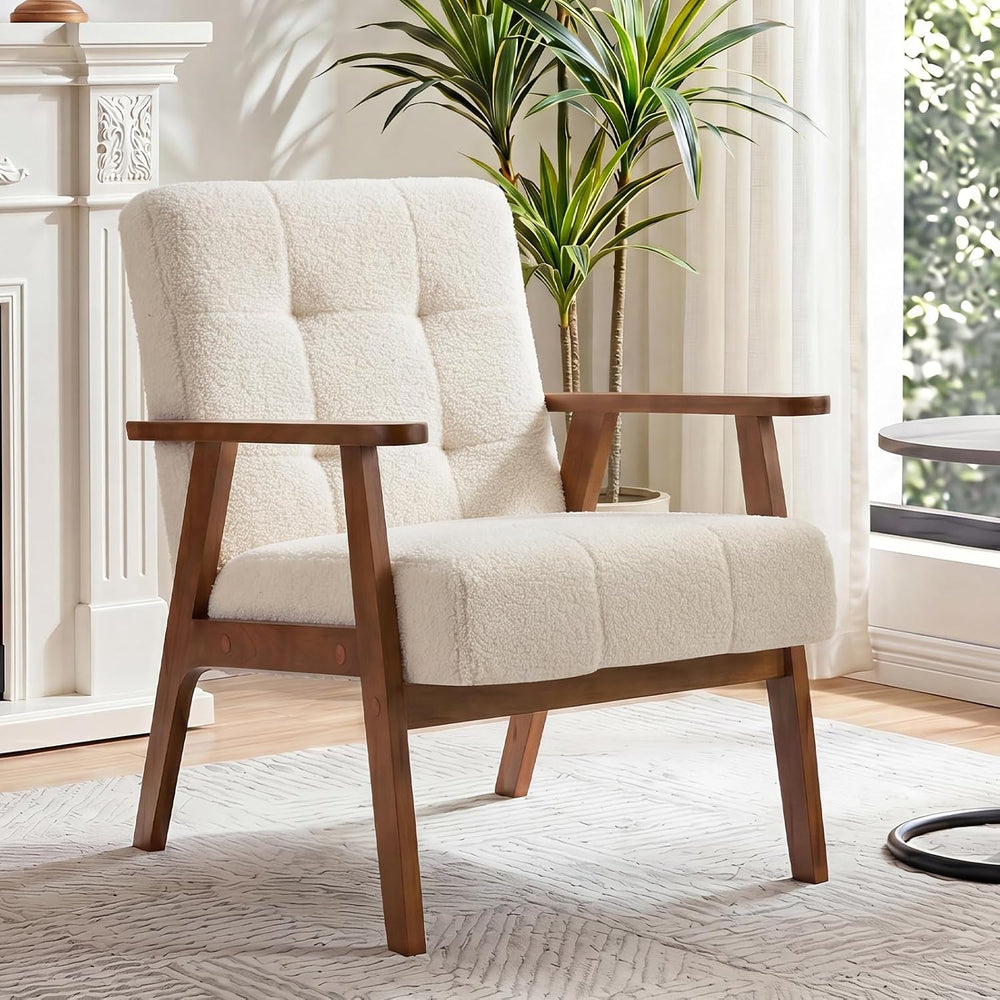 Furniliving Mid Century Modern Accent Chair, Wood Frame Upholstered Arm Chair...