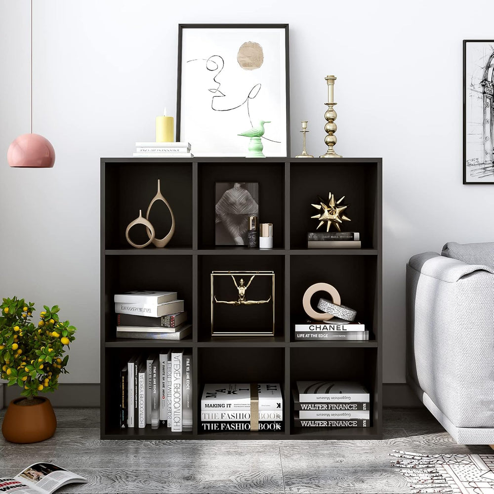 9-Cube Storage Shelf Bookcase - Wooden 3-Tier Free Standing Open Bookshelf fo...