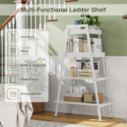 VECELO Ladder Shelf, 4 Tier Wooden Bookshelf with Metal Frame, Freestanding Bookcase Display Shelves and Plant Stand for Living Room/Farmhouse/Bedroom/Home Office-White