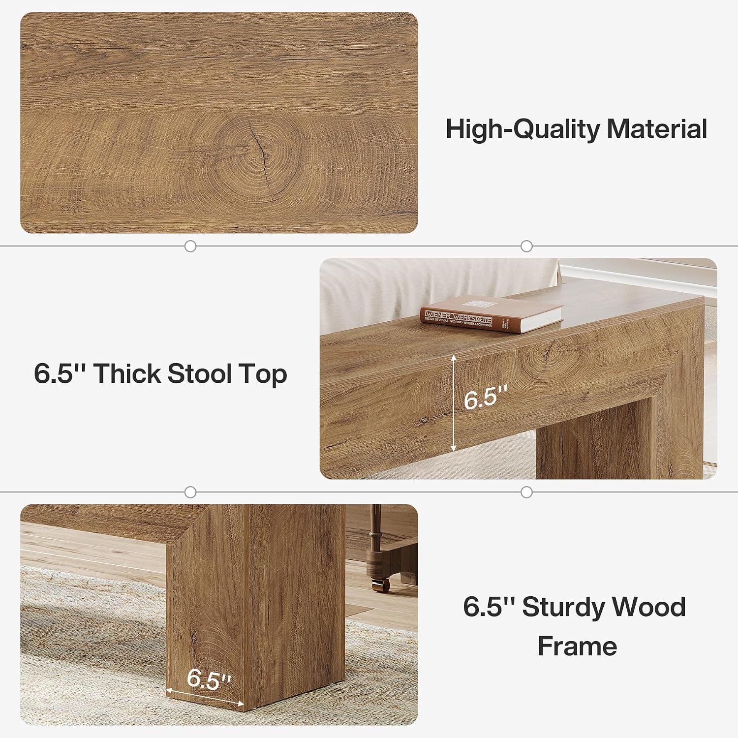 Tribesigns 47'' Wooden Entryway Bench, Farmhouse Entry Bench Seat, Indoor End of Bed Bench with Storage Capability for Living Room, Bedroom, Hallway, Easy Assembly, Natural Brown