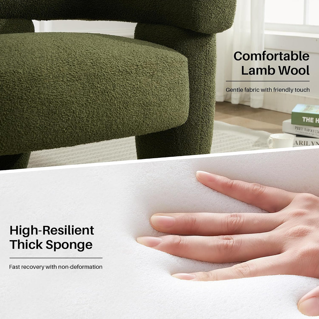 Sherpa Boucle Barrel Accent Chair, Round Armchair, Sherpa Green | Mid Century Sherpa Boucle Accent Chair, Comfy Upholstered Round Armchair with Curved Back for Living Room & Bedroom