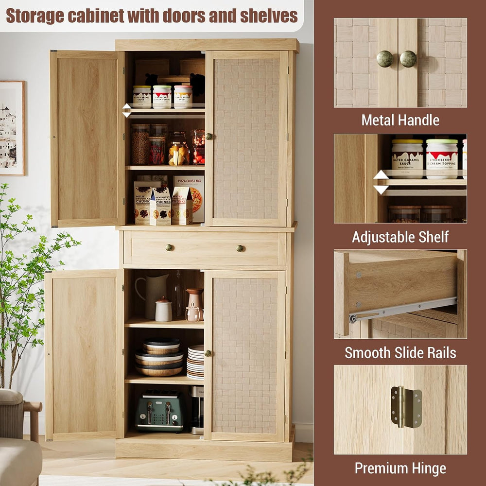 Kitchen Pantry Cabinet with 4 Doors and Adjustable Shelves, 72" Tall Far...