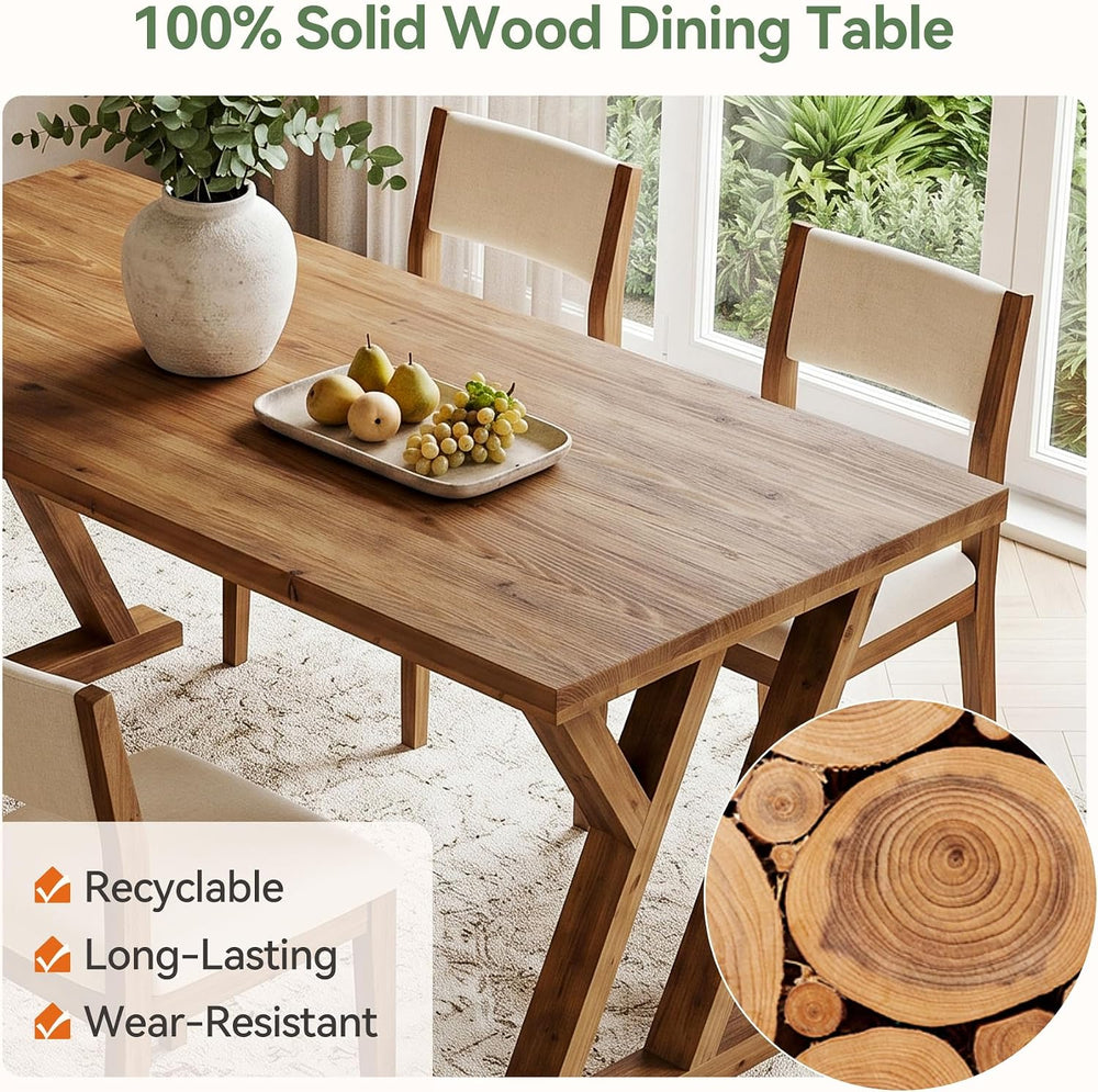 63" Farmhouse Solid Wood Dining Table for 4-6, Wooden Rectangular Rustic...