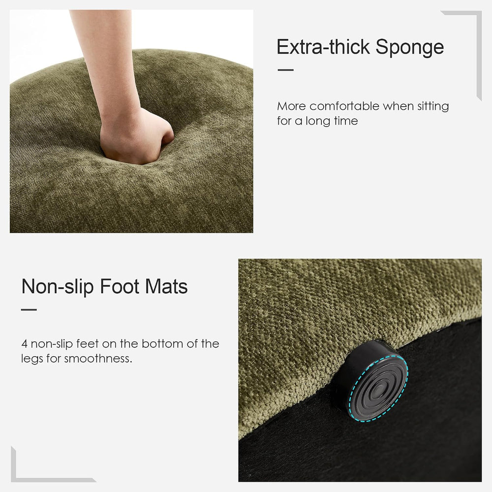 Upholstered Round Green Pouf Ottoman, Modern Footstool | Chenille Footrest wi...
