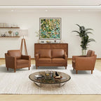 Kingfun Living Room Furniture Sets, 2 Armchair and Loveseat, Mid Century Modern Sofa Set, Faux Leather Couch with Solid Wood Frame for Living Room & Bedroom, Brown