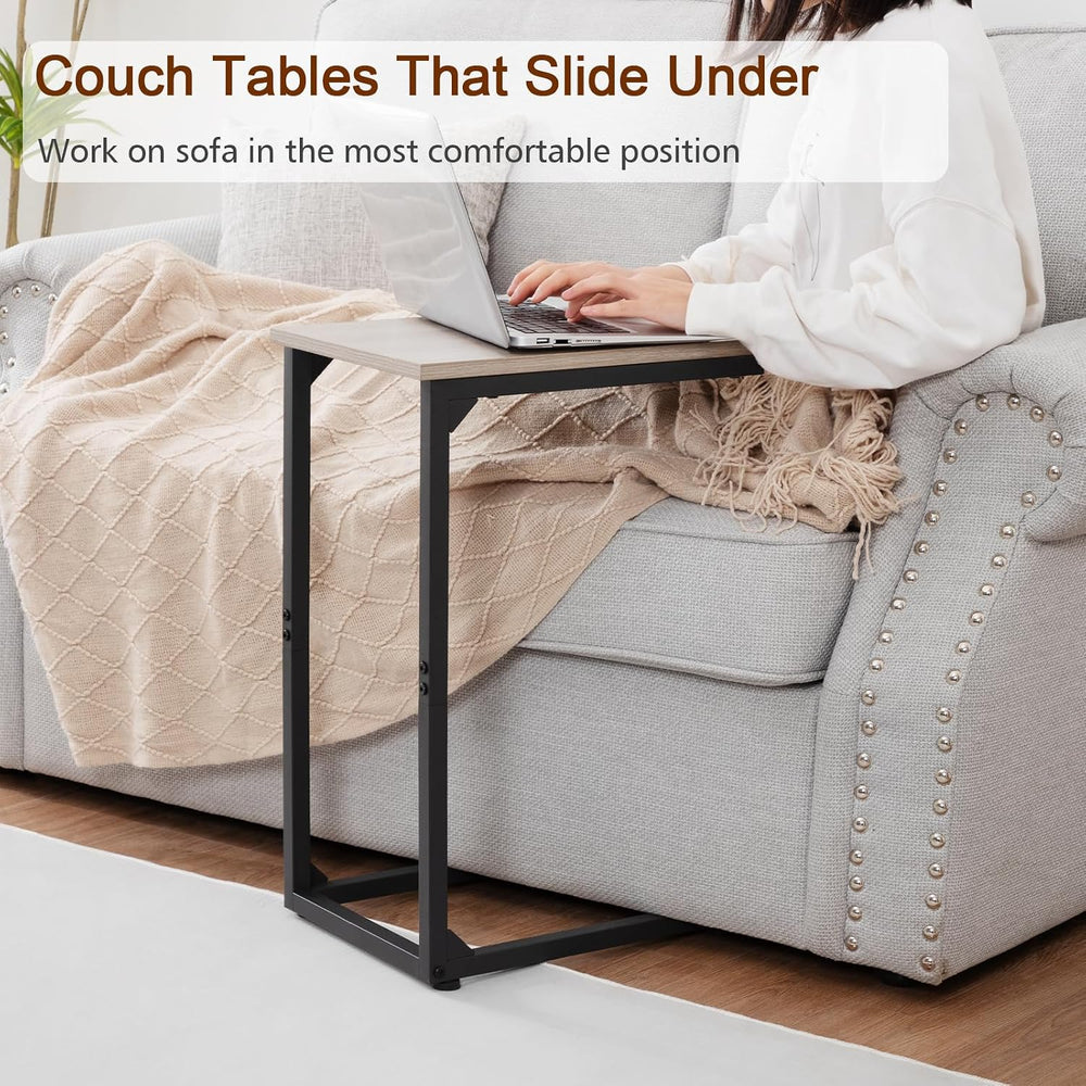 AMHANCIBLE C Shaped End Table Set of 2, Couch Side Table that Slide Under