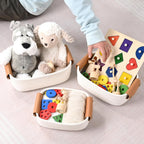 Storage Baskets for Organizing, Small Woven Basket Set of 6-4 Shelf Basket with Leather Handle and 2 Small Gift Baskets, Cotton Rope Basket for Shelves, Nursery, Dog Toy, Bathroom