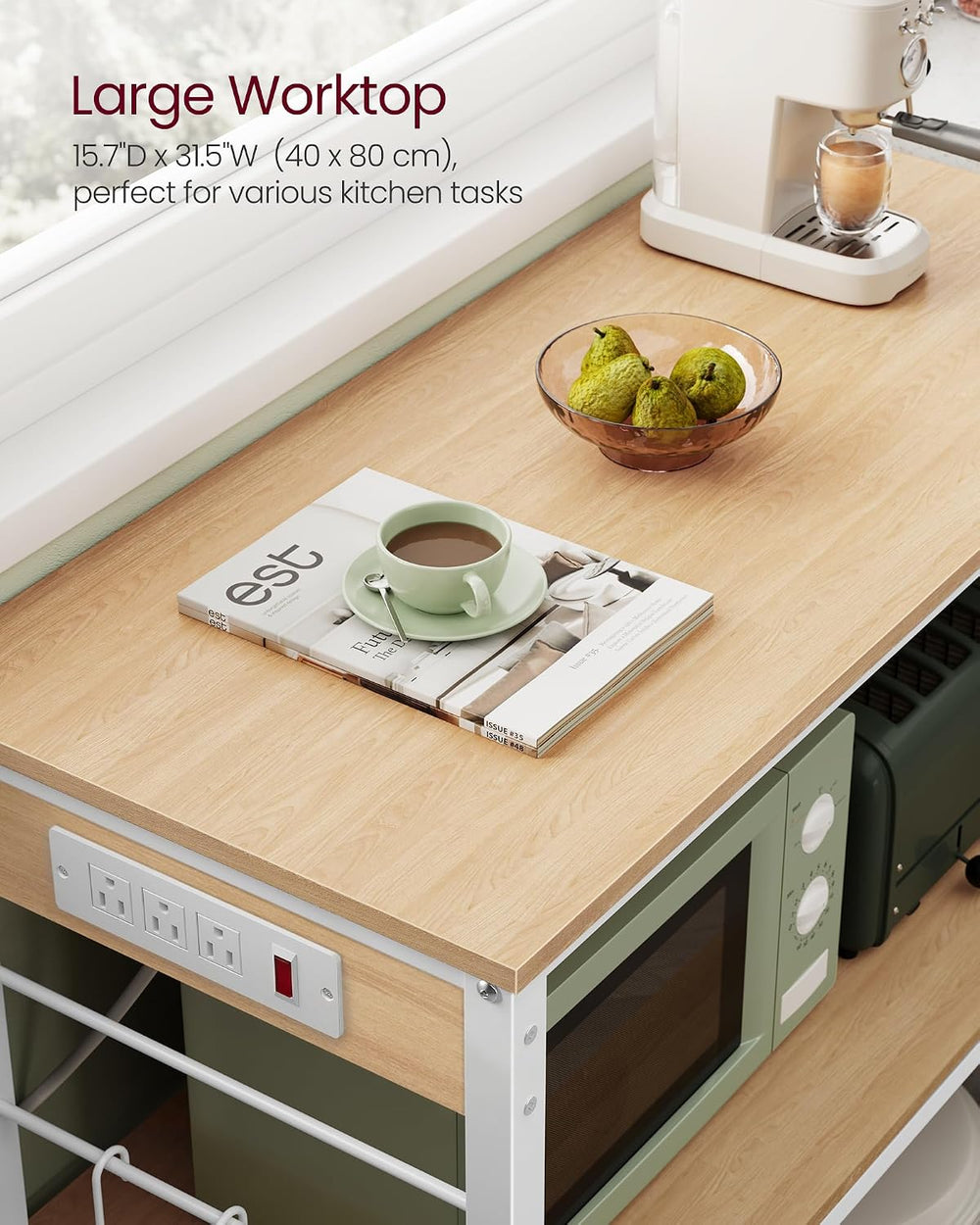 VASAGLE Kitchen Island with Power Strip, Microwave Oven Stand, Kitchen Shelf,...