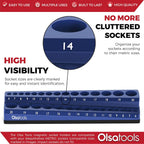 Olsa Tools Magnetic Socket Holder | 3/8-inch Drive | Metric | Blue | Holds 30 Sockets | Professional Quality Tools Organizer