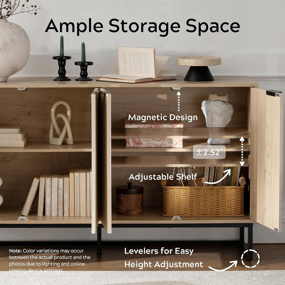 EYYTHUNG Storage Cabinet with 4 Doors, Fluted Sideboard Buffet Accent Cabinet...
