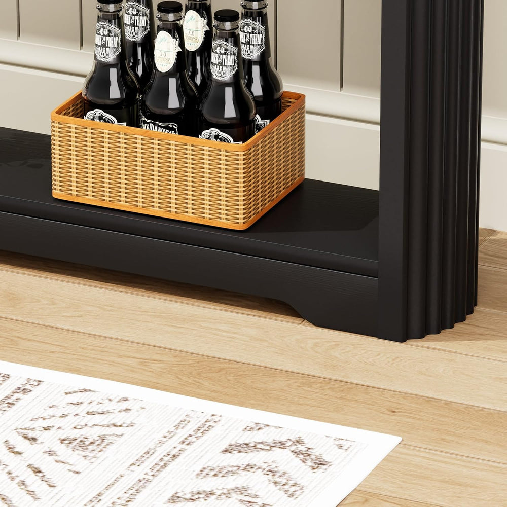 70" Slim Wooden Side Table, Wavy-Patterned Storage Table with 3 Drawers,...