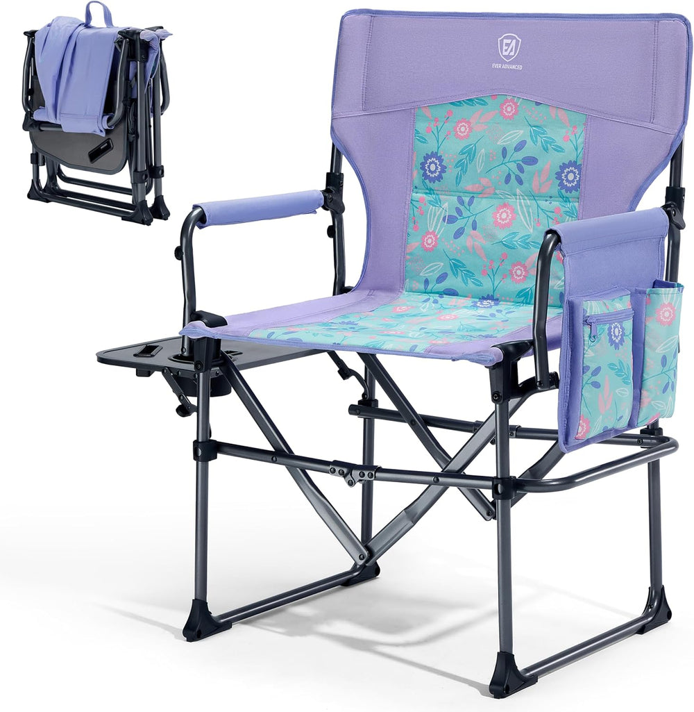 EVER ADVANCED Camping Directors' Chair with Side Table, Portable Folding ...