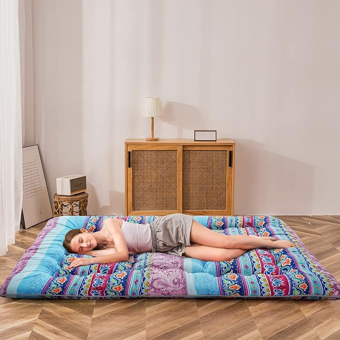 MAXYOYO Japanese Floor Mattress Futon Mattress, 4" Thicken Tatami Mat Sleeping Pad Foldable Roll Up Mat Boys Girls Dormitory Pad Kids Floor Lounger Pillow Bed, Charcoal Grey, Queen Size