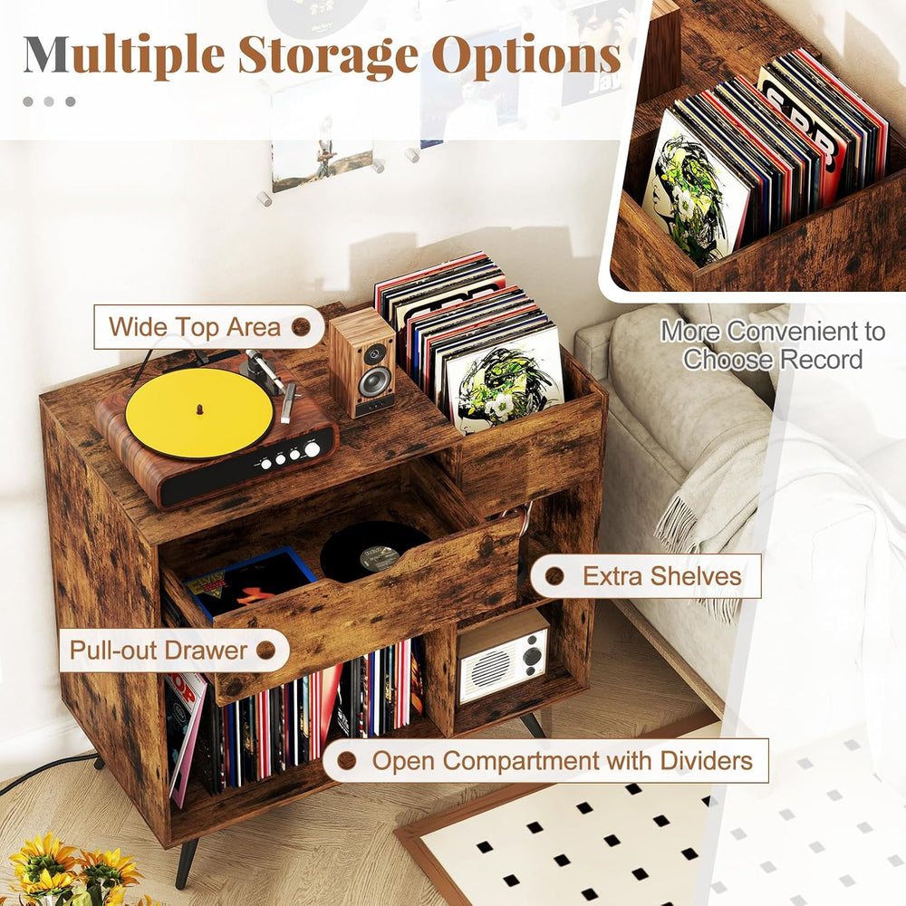 Giantex Large Record Player Stand with Charging Station, Mid Century Turntabl...