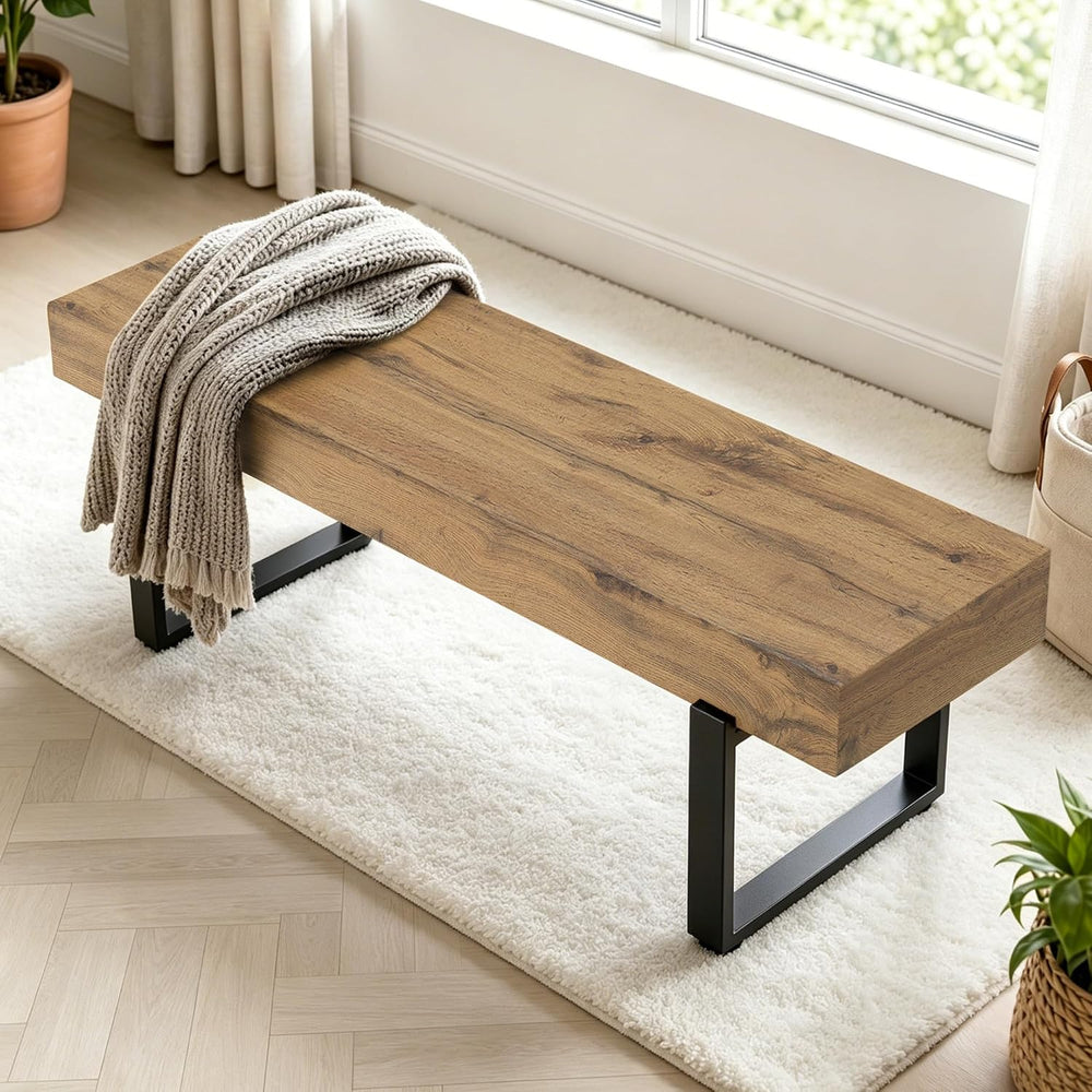 GDFStudio Modern Wooden Bench with Metal Legs, Entryway Shoe Bench Indoor, Di...