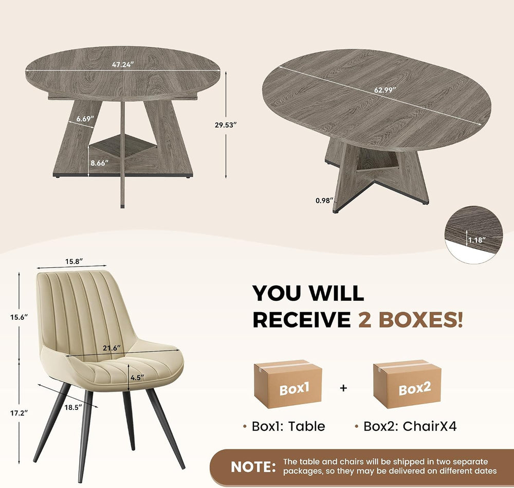 Miereirl Extendable Dining Table Set for 4-6, 47.24"-63" Round to O...