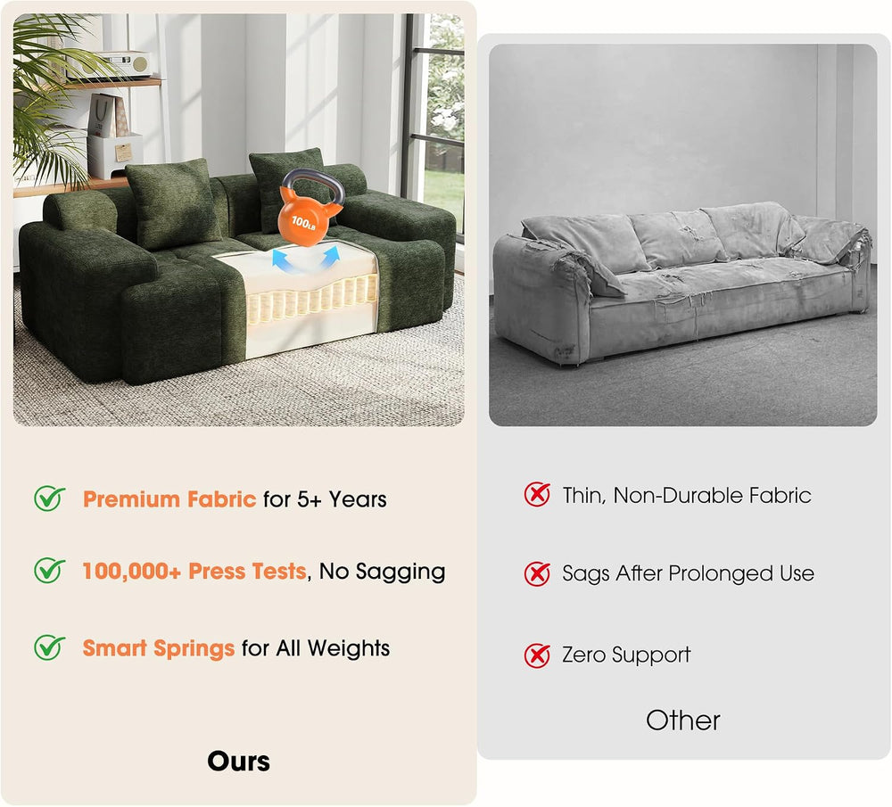 84" Modular Loveseat Couch, 60" Deep Seat Boneless Sofa with Ottoman