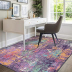 Washable Area Rugs 5'x7' Non-Slip Modern Abstract Soft for Living Room Entryway Bedroom Nursery, Print Pattern, Purple Orange Blue Green Rust Red Colorful