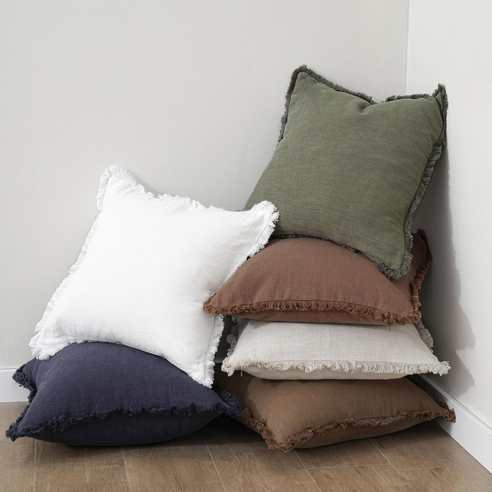 Foindtower Decorative Linen Fringe Throw Pillow Covers 22×22 Olive Green