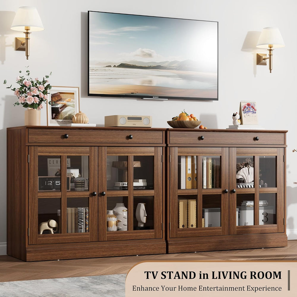 Garvee Sideboard Buffet Cabinet with Glass Doors and Adjustable Shelves