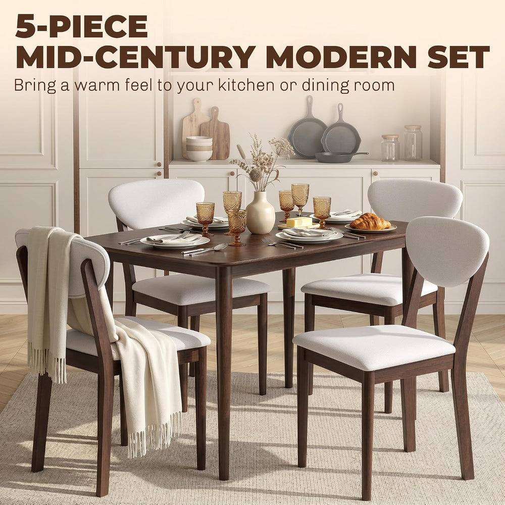 HOMCOM 5-Piece Dining Table Set for 4 with Solid Wood Frame, Cream White | Ki...