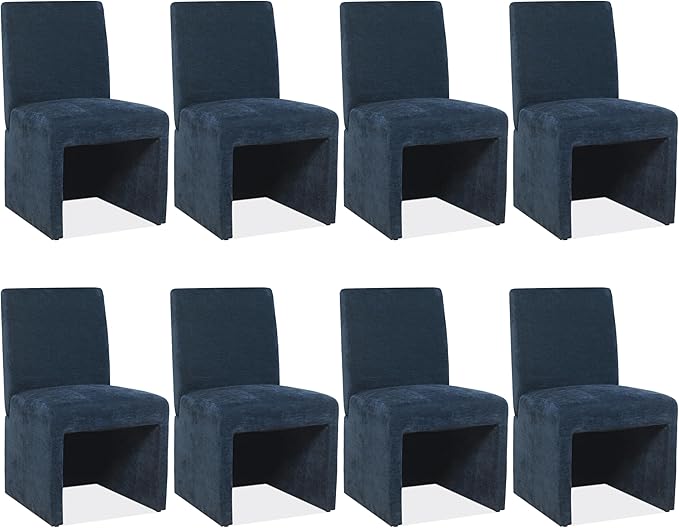 Blue Upholstered Dining Chairs Set of 8, Kitchen & Dining Room Chairs, Mid Century Modern Chairs, Linen Dining Chairs with Wooden Frame, Fabric