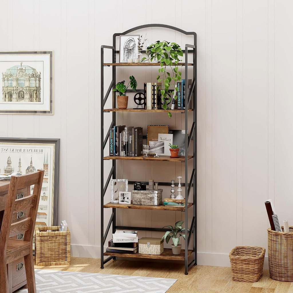 No Assembly Folding Bookshelf for Living Room,Semicircle Collapsible Book Shelf for Home Office, Portable Bookcase Storage Organizer Rack Shelves