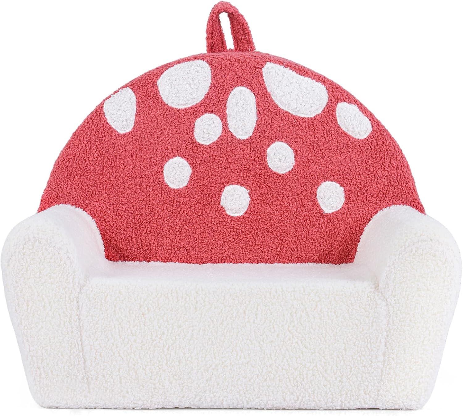 Costzon Kids Couch, Comfy Toddler Soft Sofa Chair with Fleece Fabric Cover, Kids Furniture for Playroom, Children Reading Armchair for Boys & Girls Gifts Aged 3+ (Medial,Red Mushroom)